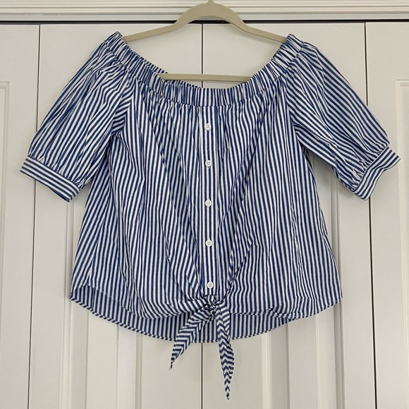 DO+BE | Blue Striped Off-Shoulder Top | size M - Picture 4 of 10